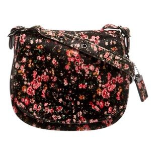 COACH- 1941 Pony Hair Floral Black and Pink Women's Saddle Bag. Dustbag.